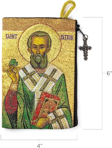Vista 3 de Bolsa de rosario católico, San Benito y San Patricio, 4 x 6 pulgadas, joyería y monedero con cruz - Soporte para rosario para cuentas de oración
