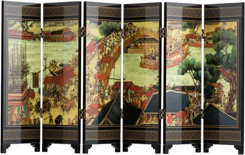 Vista 9 de Mini arte chino tradicional de 6 paneles de 9.5 pulgadas de alto para decoración del hogar, lacado decorativo, decoración del hogar, laca, oriental