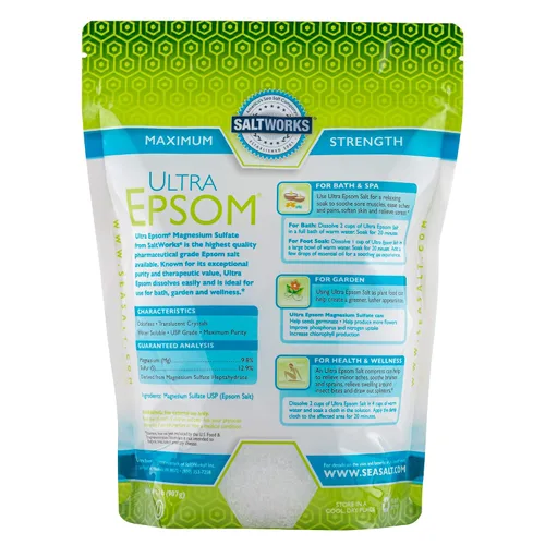 Vista 2 de SaltWorks Ultra Epsom - Sal de baño premium, grano medio, bolsa de 2 libras