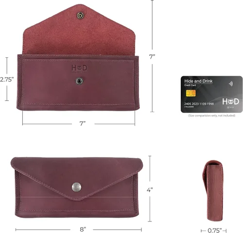 Vista 11 de Hide & Drink, Cartera grande de cuero para mujer, organizador de dinero, billetes planos, bolsa, estuche, elegante, hecho a mano, Bourbon Marrón