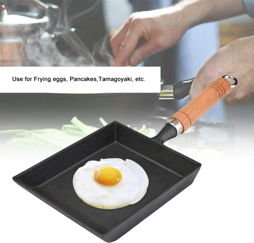Vista 4 de Vikye Tamagoyaki - Sartén japonesa para tortilla/huevos, mini sartén de hierro para tortilla, sartén con mango de madera Tamagoyaki, funciona