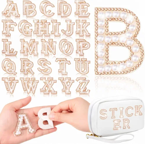 Vista 13 de 52 piezas de diamantes de imitación de letras de perlas A-Z suministros de regreso a casa, color negro