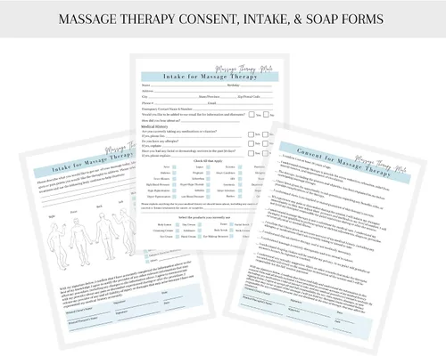 Vista 3 de Masajista Terapeuta Consumo de Cliente, Consentimiento, Notas de Jabón Combo Masculino y Femenino Formularios con Historial Médico Tratamiento