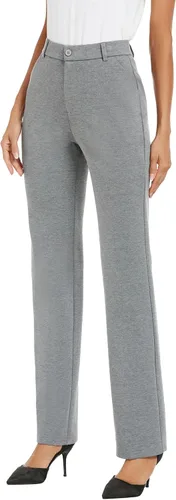 Vista 6 de iChosy Pantalones de trabajo elásticos de pierna recta para mujer, pantalones de trabajo, negocios, oficina, pantalones casuales con bolsillos