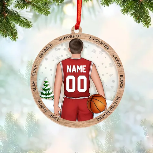 Vista 8 de Adorno Personalizado de Baloncesto 2025 - Adorno de Jugador de Baloncesto - Adornos de Árbol de Navidad de Baloncesto - Regalos de Jugador de Bkb 5