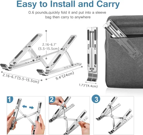 Vista 8 de T Legend Arae - Soporte de aluminio para laptop, soporte portátil ergonómico ajustable, soporte plegable para computadora de 6 ángulos, elevador