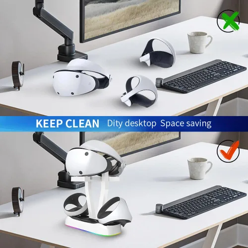 Vista 4 de G-STORY Base de carga para controlador PSVR2, base de luz RGB estación de carga vertical con soporte de auriculares VR, cargador PS VR2