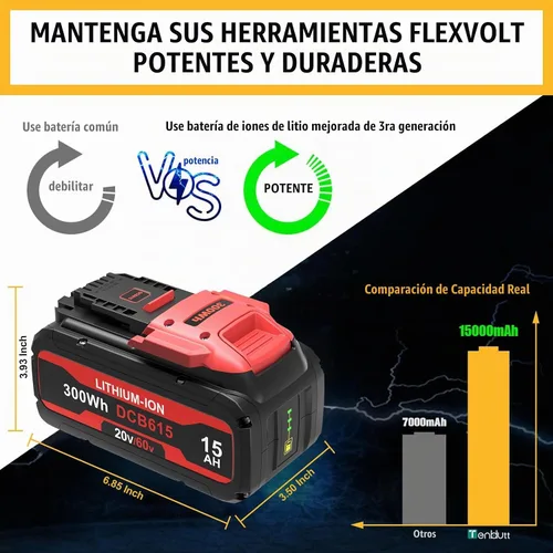 Vista 5 de Reemplazo de 15.0Ah para batería Dewalt Flex-volt 20v/60v Max DCB615 DCB612 DCB609 DCB606, compatible con Dewalt 20V y 60V MAX herramienta eléctrica