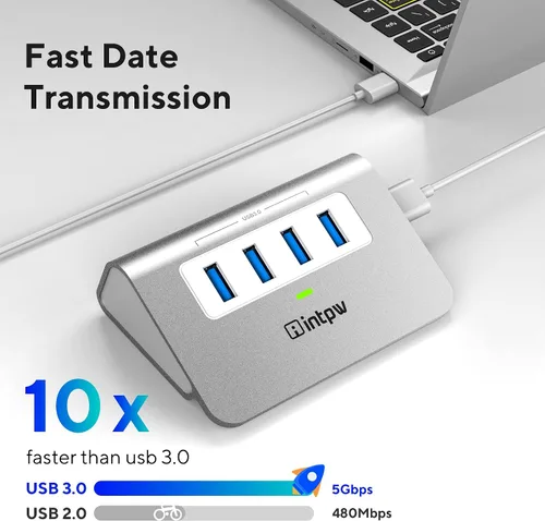 Vista 3 de Intpw Hub USB 3.0, concentrador de datos USB de aluminio de 4 puertos 3.0, adaptador multipuerto con cable de 3.3 pies, divisor USB para laptop