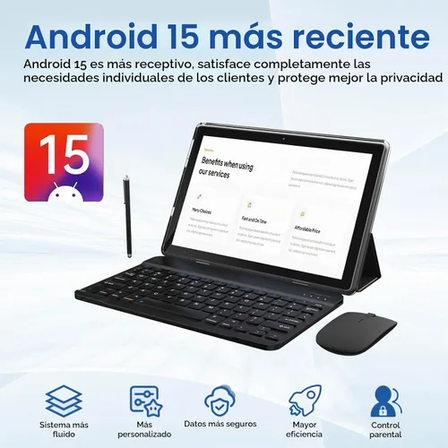 Vista 3 de Tableta Android 2 en 1 12 GB RAM+64 GB ROM Tablets 10 pulgadas Android 15 Tablet Set, tabletas con funda de teclado ratón Stylus, 10.1 IN HD