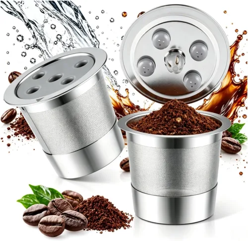 Vista 11 de Tazas K reutilizables de acero inoxidable compatibles con Keurig Supreme & Supreme Plus, cinco agujeros universales para Keurig reutilizable 1 Pack