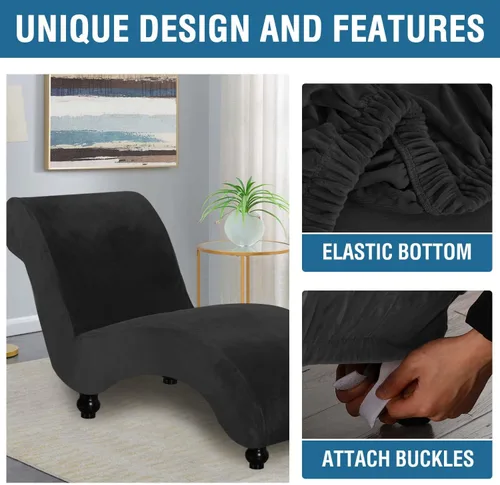Vista 4 de H.VERSAILTEX Funda para Chaise Lounge de Interior de Terciopelo Funda Deslizable para Chaise de Alta Elasticidad Funda para Silla Lounge Funda