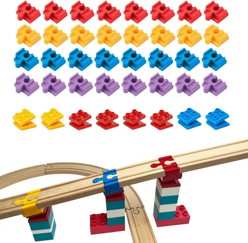 Vista 11 de Accesorios de madera para rieles de tren, 16 piezas de conectores de madera para riel, compatibles con todas las marcas principales, regalo