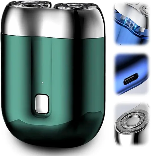 Vista 10 de Mini maquinilla de afeitar eléctrica portátil, modelo 2 en 1, mini afeitadora eléctrica de doble cabeza, recargable, impermeable, compacta, para Azul