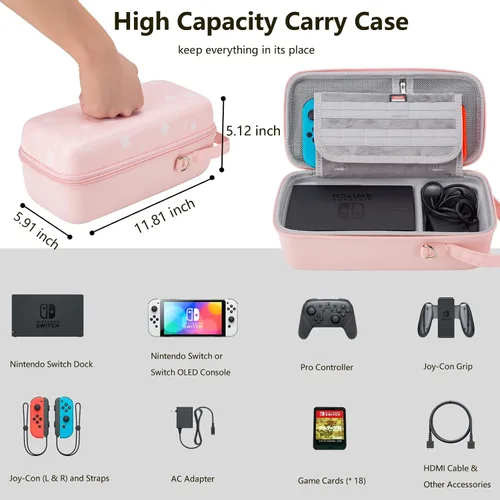Vista 2 de Flyekist Switch Case Newest Upgrade Compatible with Nintendo Switch - Deluxe Hard Shell Travel Carrying Case, Pouch Case for Nintendo Switch