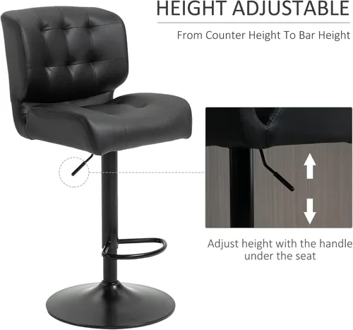 Vista 4 de HOMCOM Juego de 2 taburetes de bar de altura de mostrador con asiento ajustable, color negro
