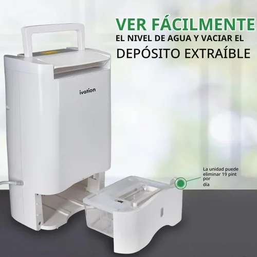 Vista 8 de Ivation Deshumidificador desecante de área pequeña de 19 pintas, compacto y silencioso, con manguera de drenaje continuo para espacios más pequeños