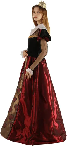Vista 3 de EraSpooky Disfraz de reina para mujer con corazones rojos reales vestido medieval de Halloween