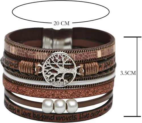Vista 2 de Pulsera de cuero para mujer, pulsera de hebilla ancha, pulsera de perlas con hebilla magnética para mujer, joyería de Navidad, cumpleaños, San