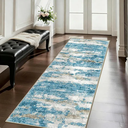 Vista 29 de Alfombra de pasillo lavables de 2 x 5, moderna alfombra abstracta para corredor, alfombra de pasillo de cocina ultrafina con respaldo