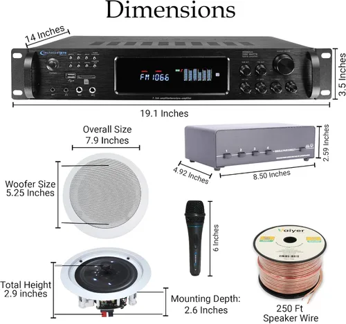 Vista 2 de Kit de sistema de audio para el hogar, amplificador Bluetooth de 7.2 canales de 1500 W con 8 altavoces de techo de 5.25 pulgadas de 175 W cada uno