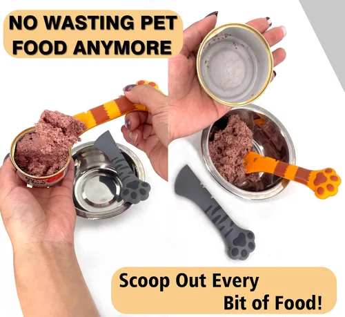 Vista 3 de Joyinjojo 2 Pack Cuchara para Comida de Perro y Gato, Linda Cuchara Abrelatas de Silicona con Forma de Pata de Mascota para Comida Húmeda y Enlatada