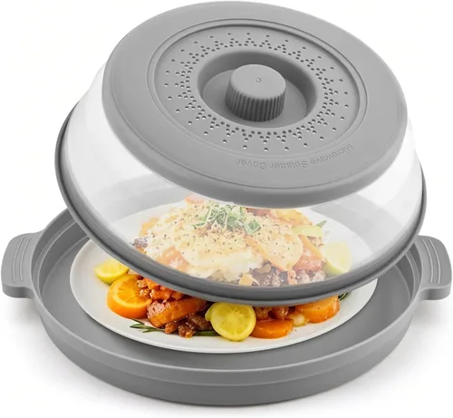 Vista 9 de Cubierta para microondas contra salpicaduras, cubierta de microondas para alimentos con bandeja anti-escaldadura, cubierta de placa de microondas