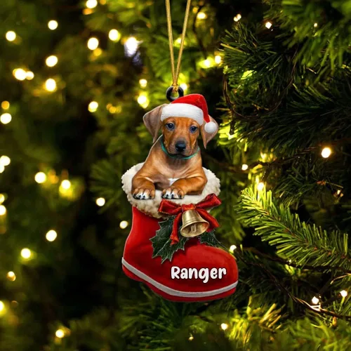 Vista 42 de Amantes de los perros de Navidad – Akita Inu Dog in Santa Boot Adorno de Navidad, adorno personalizado en forma 2D, adorno de Navidad, personaliza
