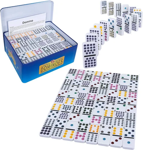 Vista 13 de Juego de Dominó de Madera Doble 6 de Offelec - 28 fichas de dominó negro para niños, adultos y juegos familiares Ideal para 2-4 jugadores