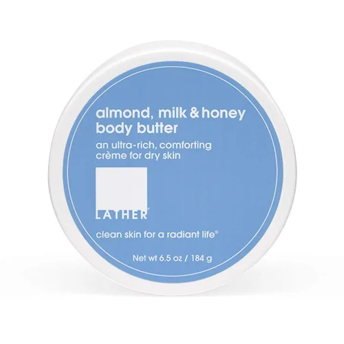 Vista 2 de LATHER Mantequilla corporal con leche de almendras y miel + hidratante facial de almendras dulces Hidratante facial suave y natural + mantequilla
