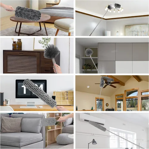 Vista 7 de Plumero de microfibra con poste de extensión de 30 a 100 pulgadas, reutilizable, flexible, lavable para limpiar ventilador de techo, techo alto