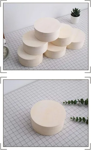 Vista 7 de Ciieeo Juego de 2 cajas redondas para tartas de 6.33 pulgadas, cajas de almacenamiento de postres de madera sin terminar con tapa para mini tarta