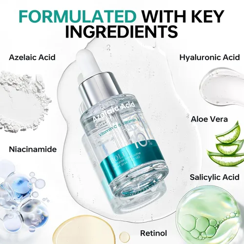 Vista 3 de BOLI Suero de ácido azelaico para cara, esencia equilibrante suavizante con ácido saicílico niacinamida retinol (1.01 fl oz)