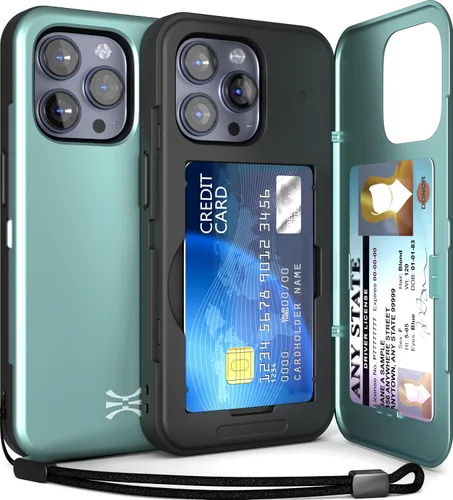 Vista 8 de TORU CX Slim - Funda tipo cartera para iPhone 15, funda protectora a prueba de golpes resistente con tarjetero oculto y ranura para tarjetas, espejo