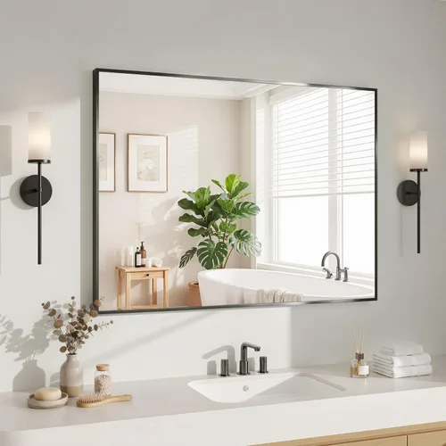 Vista 31 de Koonmi Espejo de pared rectangular negro, espejo de baño de 20 x 30 pulgadas, espejo de tocador con marco de aluminio para entrada, sala de estar