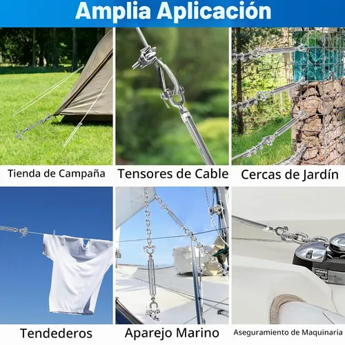 Vista 3 de 2 tensores M12 de 1/2 pulgada de acero inoxidable 304 de mandíbula y mandíbula tensor de mandíbula, tensor de cable resistente, límite de carga