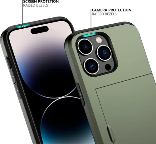 Vista 147 de Nvollnoe - Funda para iPhone 14 con tarjetero [tienda de 5 tarjetas] Negro - Almacenamiento más grande