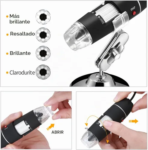 Vista 2 de Jiusion Microscopio USB original 40-1000X con estuche de transporte