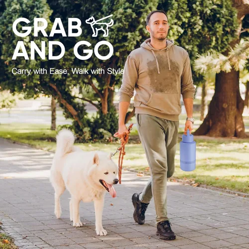 Vista 4 de KEWIXY Botella de agua aislada para perros con cuenco de viaje, regalo para amantes de los perros, dispensador de botella de agua portátil