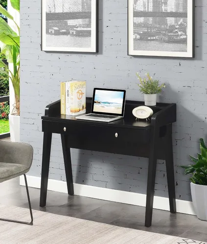 Vista 5 de Convenience Concepts Newport Deluxe - Escritorio con 2 cajones y estante, color negro