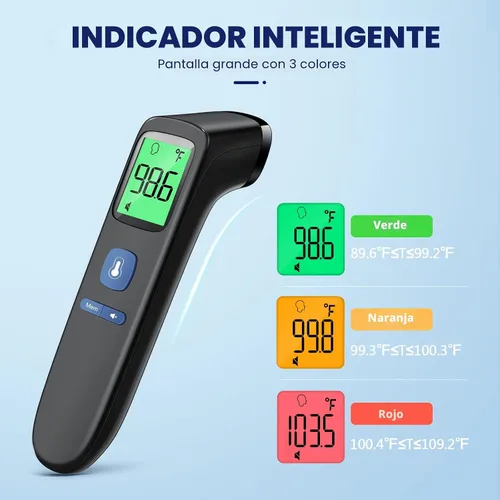 Vista 3 de Termómetro sin contacto para adultos y niños, termómetro digital para bebés con alarma de fiebre, resultado rápido en 1 segundo, fácil de usar, modo