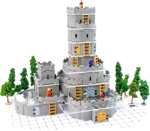 Vista 11 de Dirt Cheap Dungeons Baron Castle Set – Kit modular de 451 piezas de mega-fortaleza – 53 pies de paredes lineales para cuadrícula de 1 pulgada TTRPG