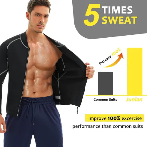 Vista 3 de Traje de sauna de neopreno para hombres para pérdida de peso, camisa de entrenamiento, chaqueta de fitness, gimnasio, ropa de manga larga