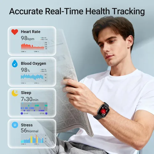 Vista 4 de Fitpolo Reloj inteligente, rastreador de fitness AMOLED de 1.85 pulgadas con llamada Bluetooth, monitor de frecuencia cardíaca/sueño/SPO₂, más