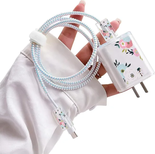 Vista 17 de Lindos protectores de cable para iPhone Funda de carga bonita elegante patrón de mariposas azules diseño único cable de datos cargador de línea