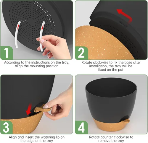Vista 7 de ZMTECH Juego de 2 macetas de 10 pulgadas para plantas de interior, macetas de riego automático con agujeros de drenaje y platillo para plantas