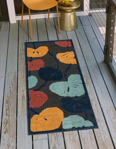 Vista 13 de Unique Loom Belize Outdoor Collection - Alfombra de área para calafatear (2 x 3 pies 1 pulgada, rectangular, carbón/azul claro)