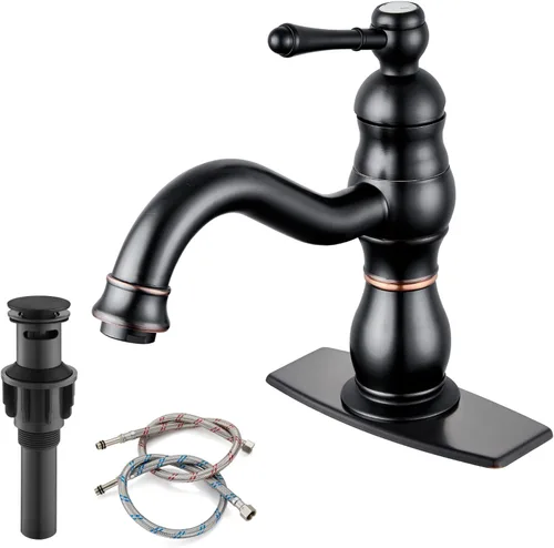 Vista 15 de gotonovo Grifo de lavabo de baño con 1 agujero, mango individual, grifo de tocador giratorio de 360°, grifo mezclador de lavabo a juego, desagüe