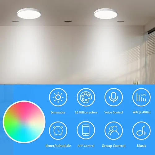 Vista 8 de RGBCW - Luces de techo LED inteligentes que cambian de color, compatible con Alexa Google Home, lámpara de techo empotrada de 24 W, programador