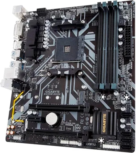 Vista 3 de GIGABYTE B450M DS3H - Tarjeta madre compatible con AMD Ryzen AM4/Micro ATX/M.2/HMDI/DVI/USB 3.1/DDR4